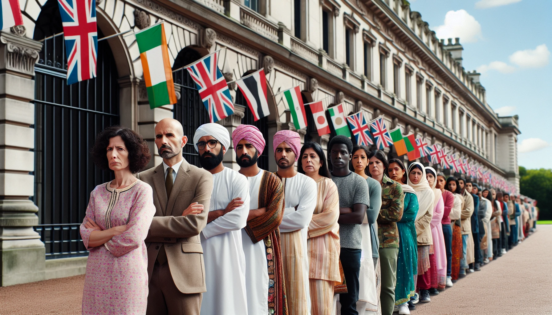 Visa applicants waiting in line at the embassy