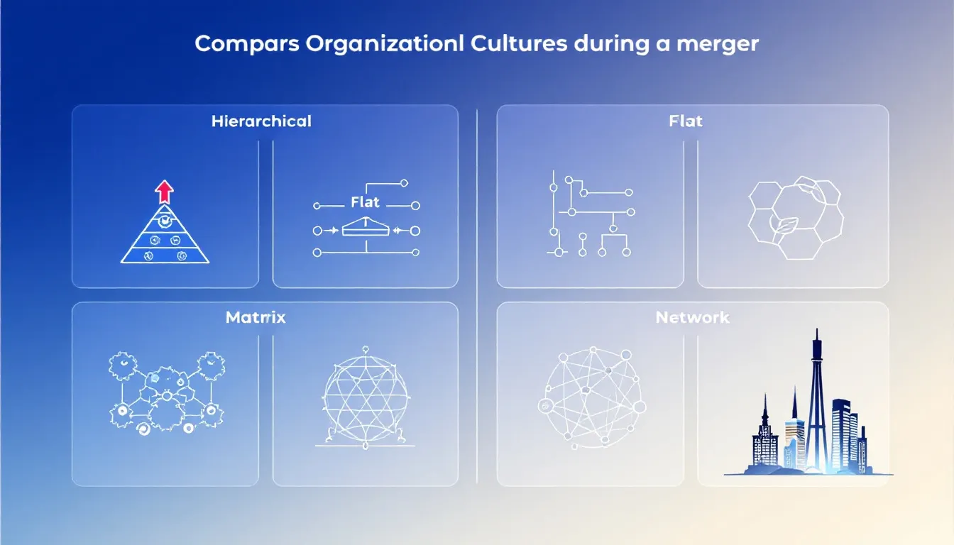 A visual comparison of different organizational cultures during a merger.