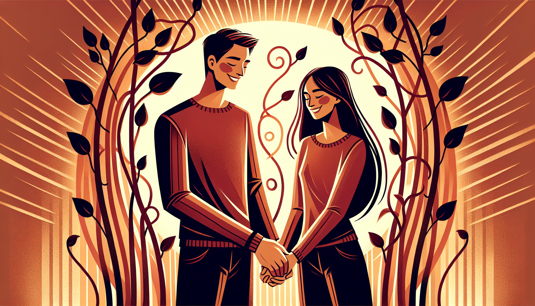 Illustration of a couple holding hands and smiling