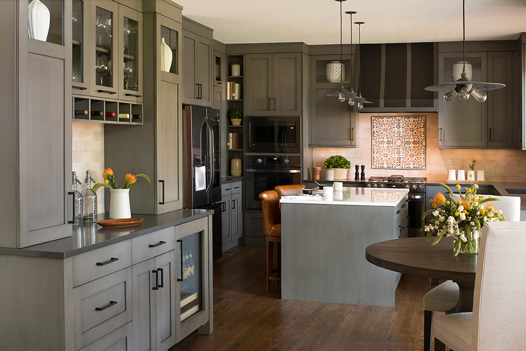 dark stained grey cabinets