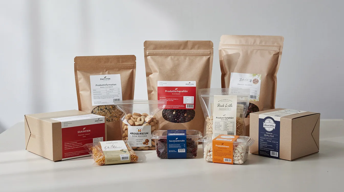 Auf dem Tisch liegen verschiedene Pakete und Produktverpackungen, von denen einige teilweise geöffnet sind. Die Anordnung der Artikel könnte für Amazon Vine Produkte stehen, die von Vine Voices getestet werden.