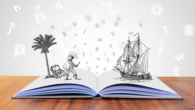 An illustration of a book representing a storytelling competition.