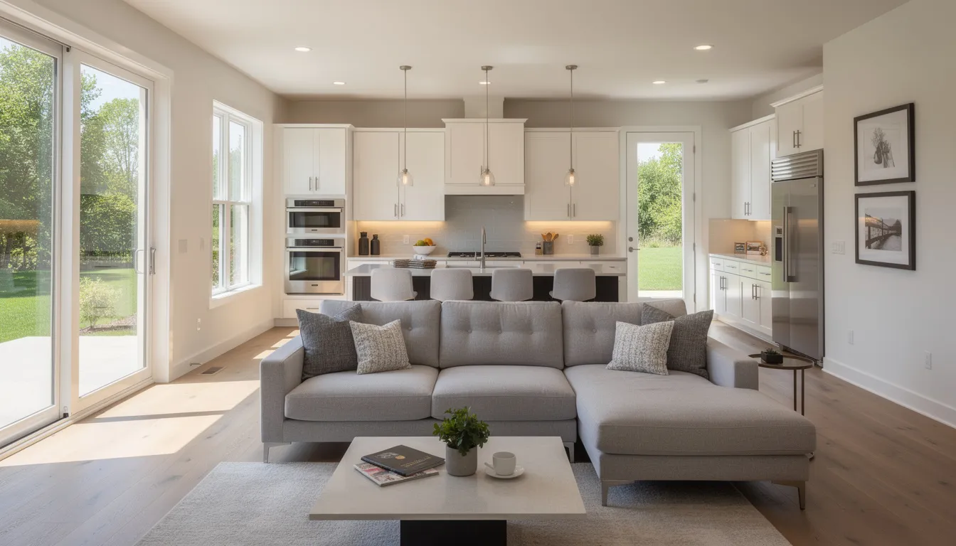 The image depicts a modern real estate listing interface showcasing various property listings, complete with high-quality images and detailed information. It highlights the features of an IDX mobile app designed for real estate professionals, emphasizing overall app reliability and enhanced user experience for home search and lead generation.