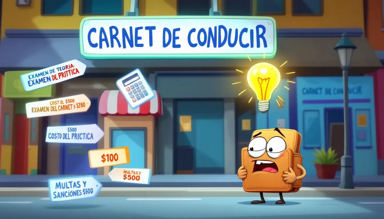 Tasas y costos asociados con el carnet de conducir, mostrando ejemplos de tarifas.