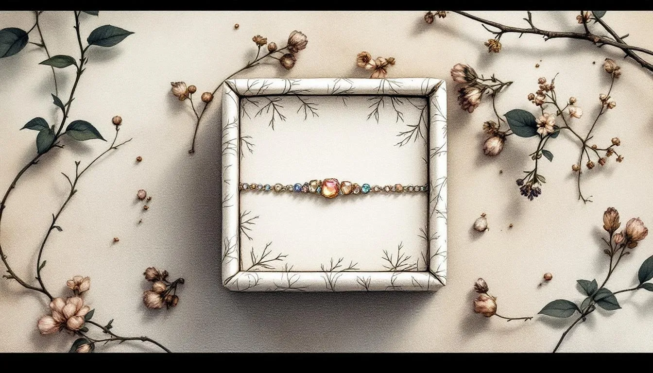 Gift box containing a beautiful gemstone bracelet.
