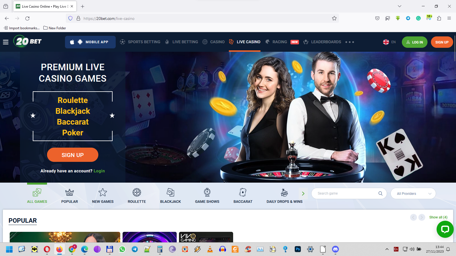 The most popular games at 20Bet casino