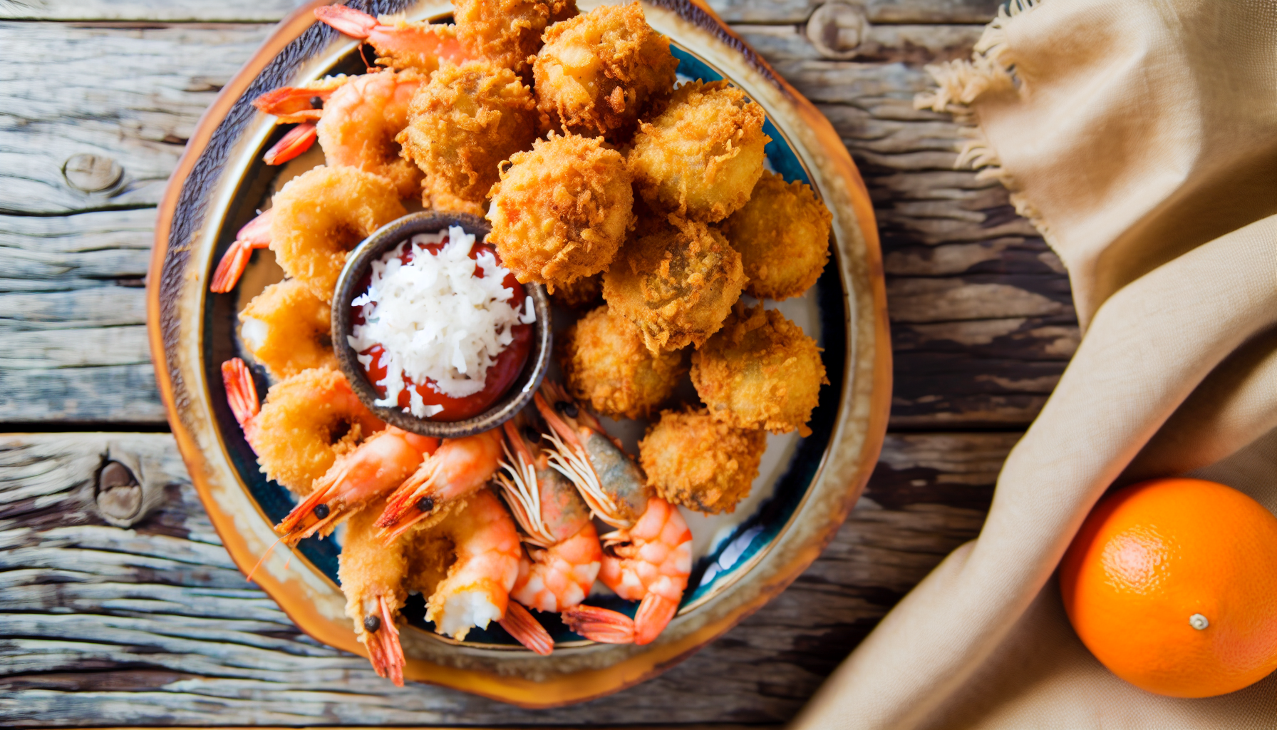 Platter of coconut shrimp and conch fritters