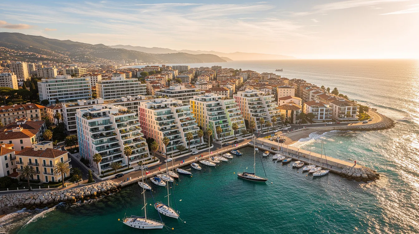 An aerial view of a vibrant Mediterranean coastal city showcases modern apartment buildings lining the harbor, bathed in sunlight. This picturesque scene illustrates the potential for foreign investors considering investing in Spain, highlighting the attractive investment options and favorable tax treatment associated with rental income and capital gains.