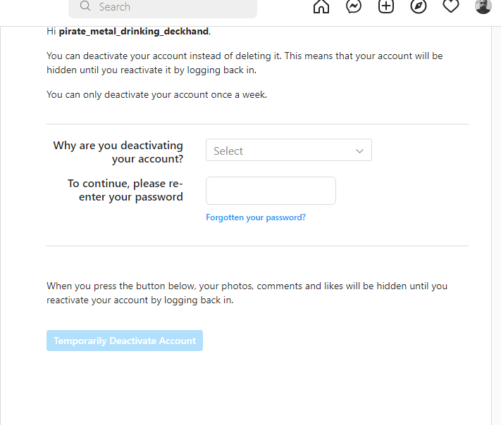 instagram deactivation