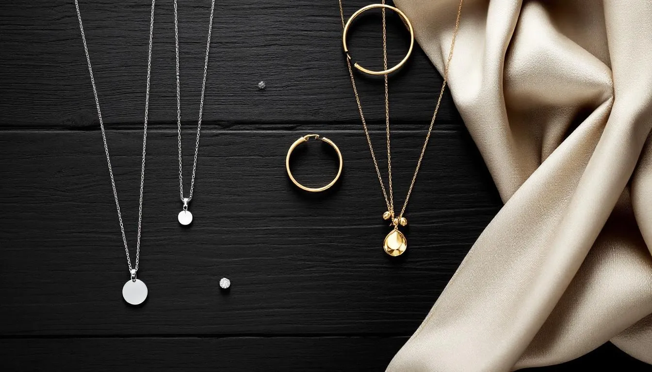 The image features an assortment of silver jewellery alongside various gold plated jewellery pieces, showcasing the contrast between the gleaming sterling silver and the lustrous gold coating. The gold plated items include rings and necklaces, highlighting the types of gold jewelry available, such as gold vermeil and gold filled jewellery.