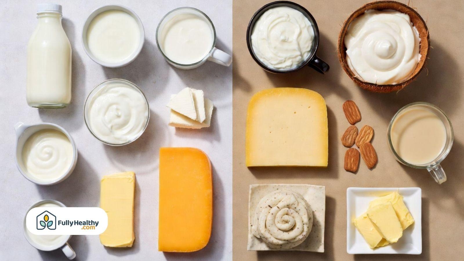 Lactose-free and dairy-free milk, yogurt, and cheese comparison with plant alternatives