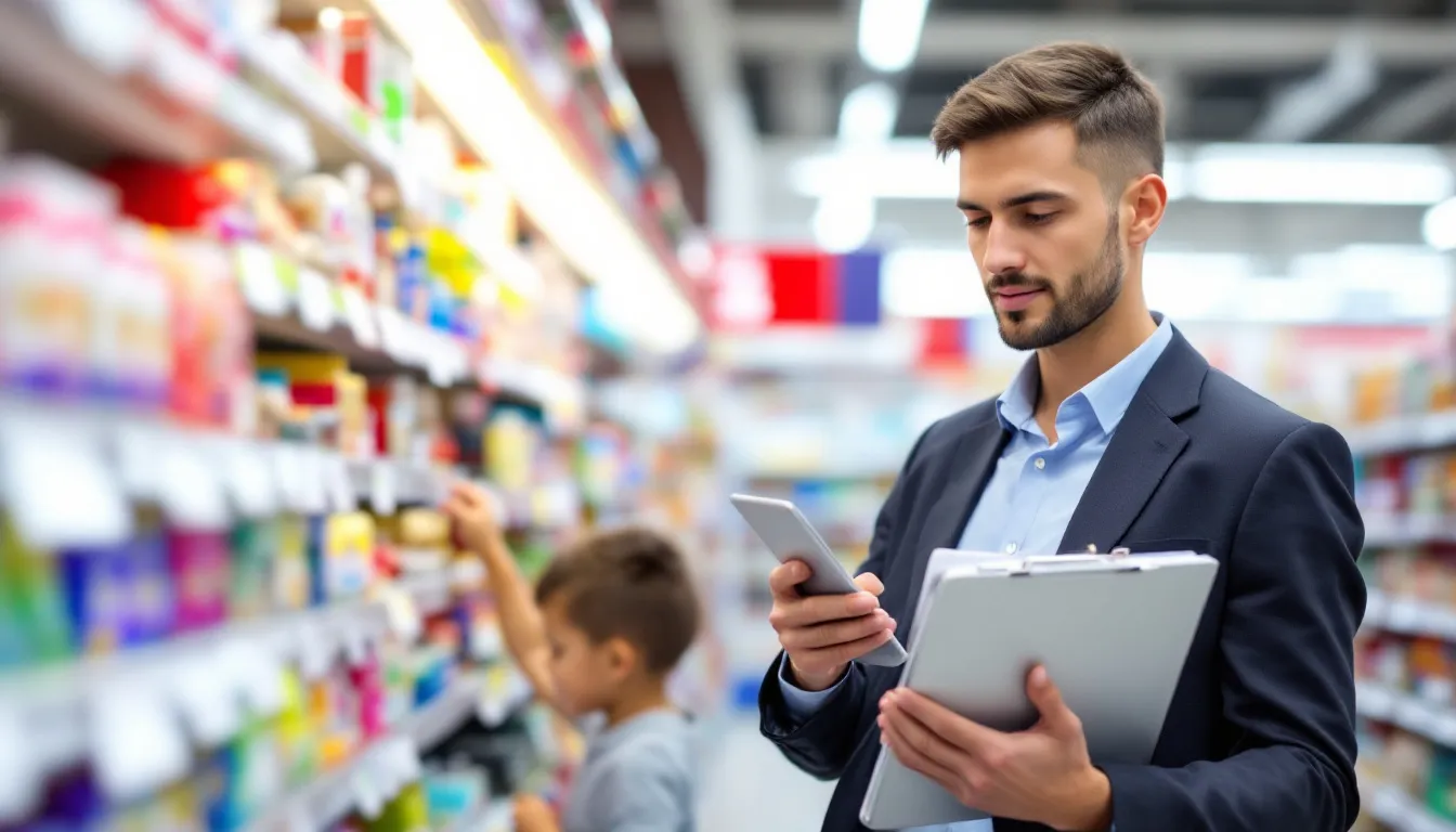Um pesquisador do IBGE está coletando dados sobre preços em um estabelecimento comercial no Rio de Janeiro, contribuindo para a elaboração do índice oficial de inflação, como o IPCA. Ele anota informações sobre produtos e serviços, essenciais para analisar a variação mensal dos preços ao consumidor amplo.