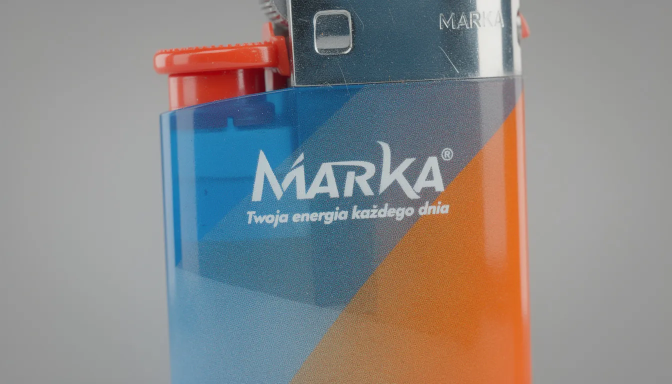 Na zdjęciu widoczna jest kolorowa zapalniczka plastikowa z wyraźnym nadrukiem logo, idealna jako praktyczny gadżet reklamowy. Taki produkt doskonale sprawdzi się w promocji marki oraz jako upominek dla potencjalnych klientów.