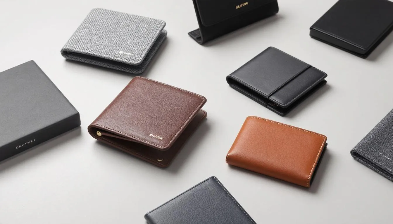 Een assortiment van merken heren portemonnees met verschillende prijsklassen.