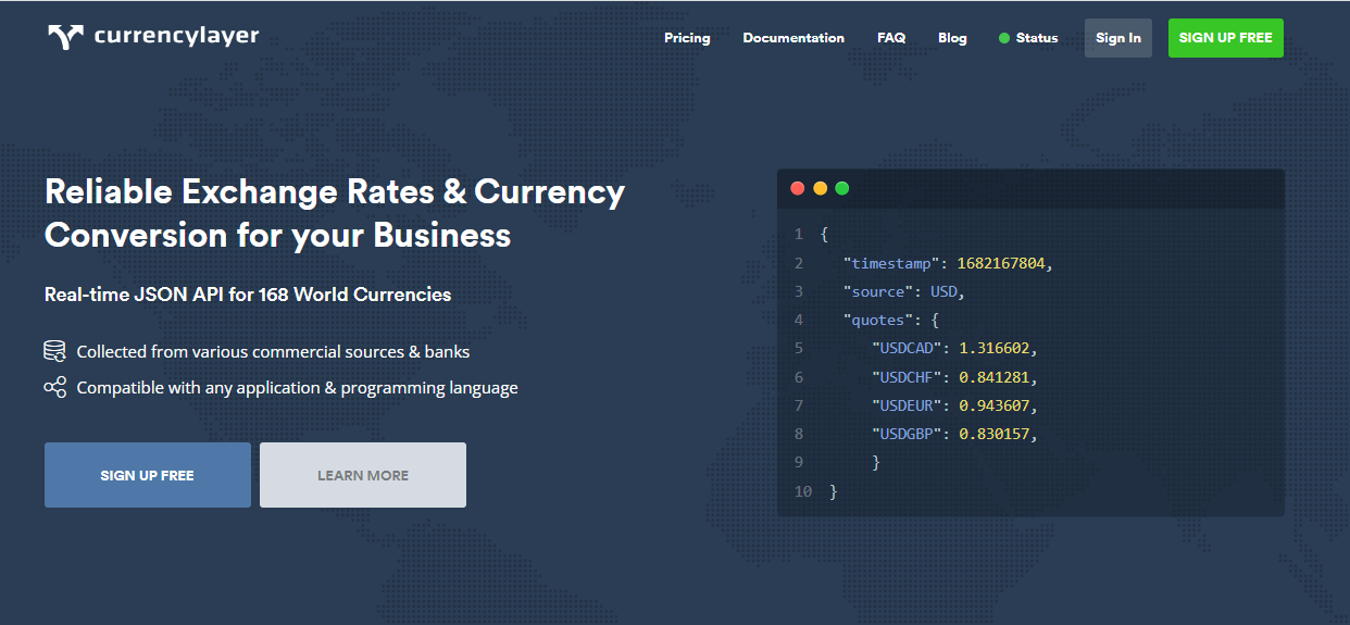 Currency Layer currency data api or historical foreign exchange rates API