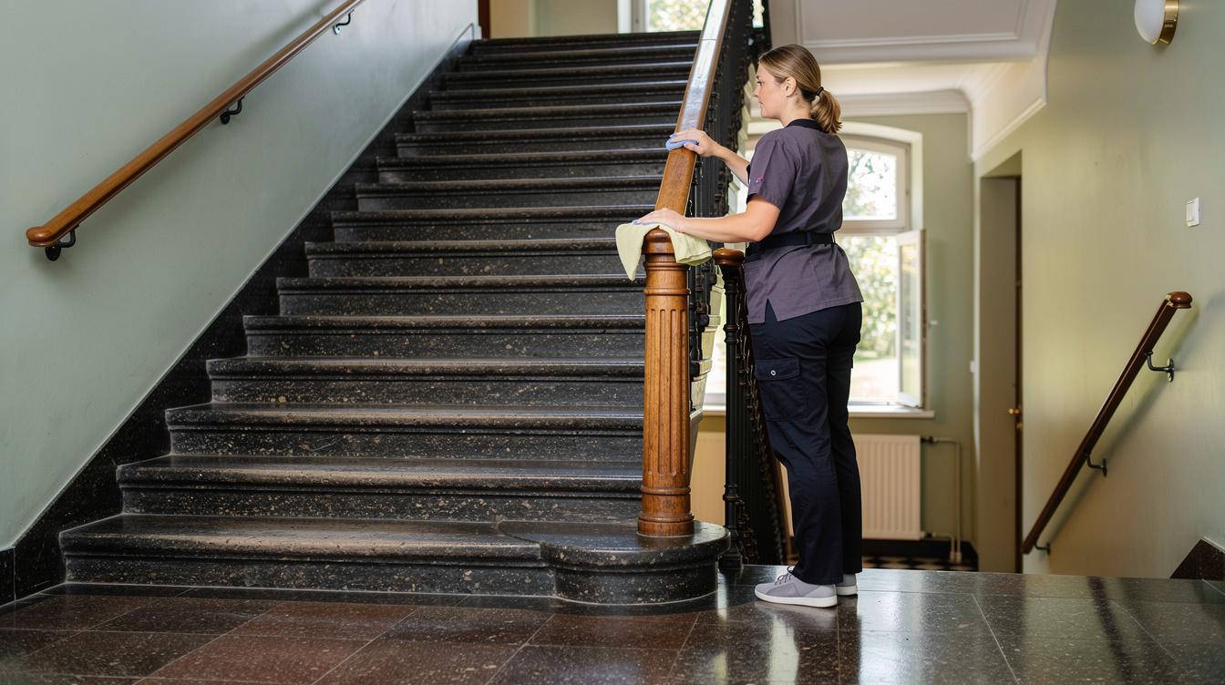 Städerska utför en trappstädning Malmö