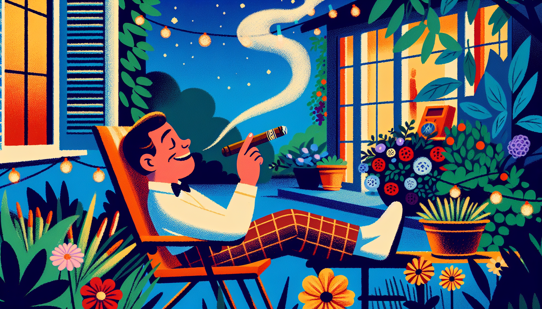 An illustration of a beginner enjoying an Insidious Connecticut cigar.