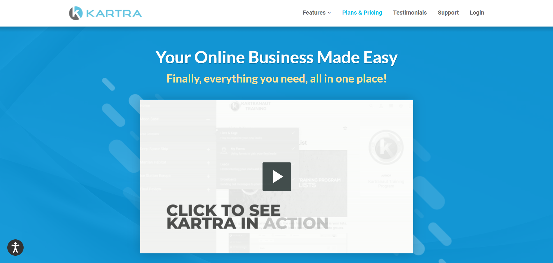 Kartra main page