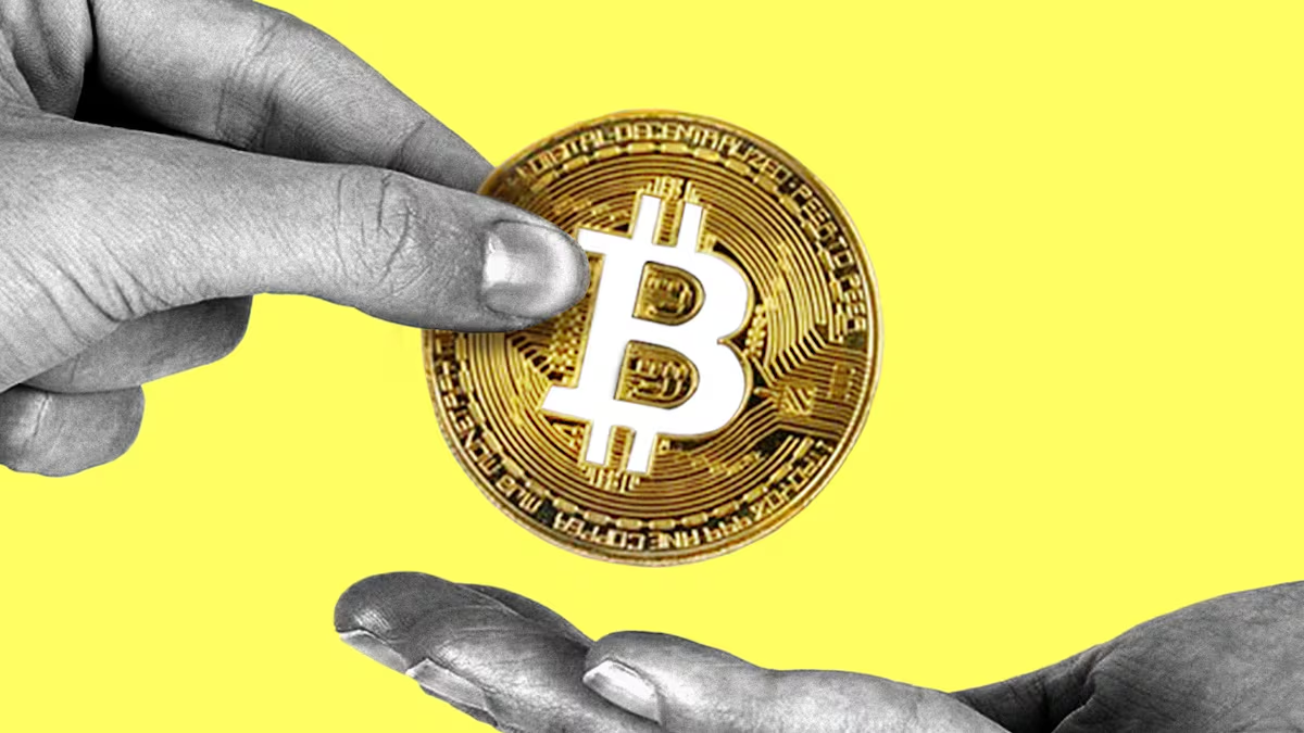 An Bitcoin overview depicted by a hand holding a Bitcoin coin. 