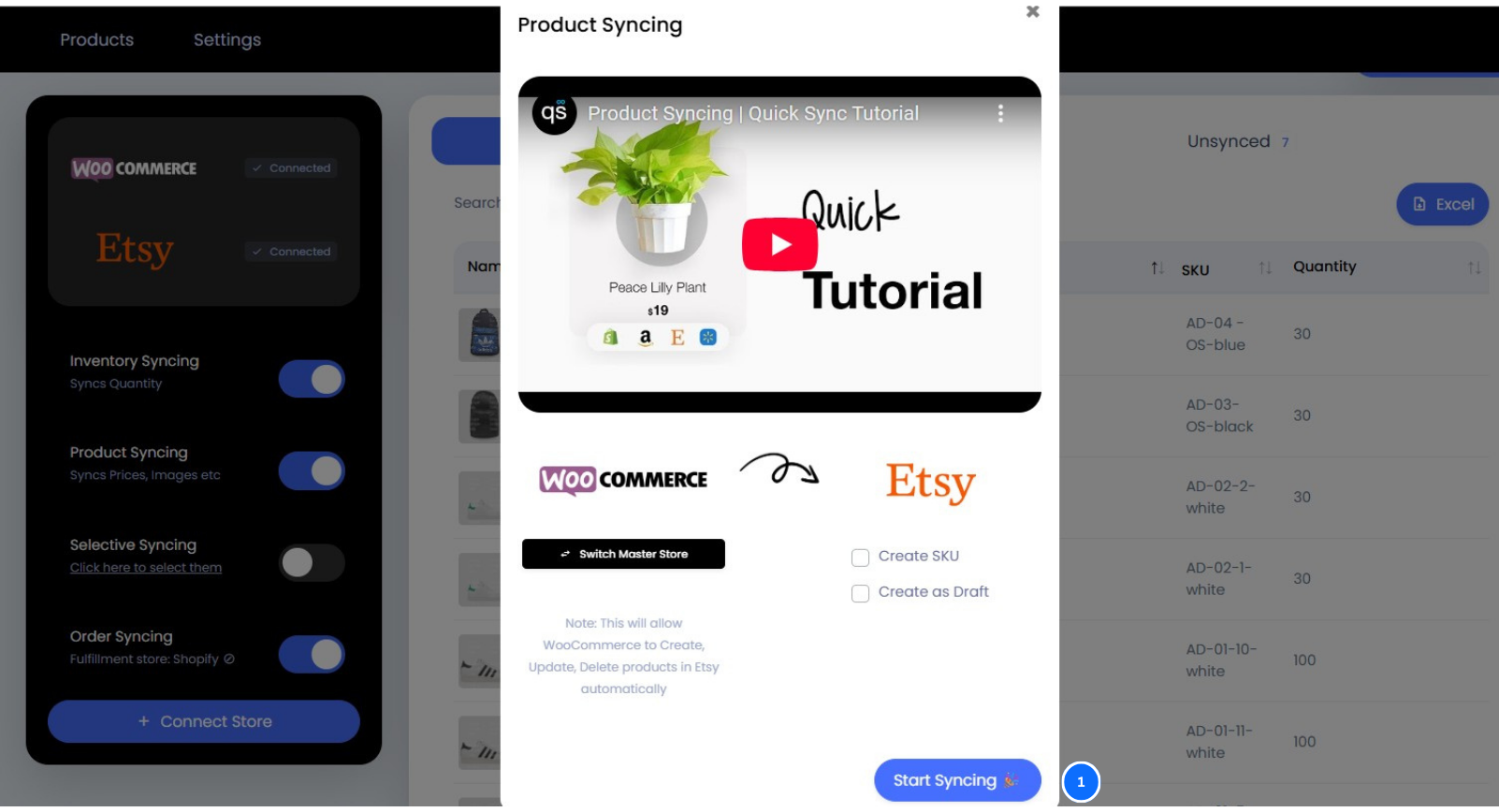 How To Sync WooCommerce & Etsy Start Syncing