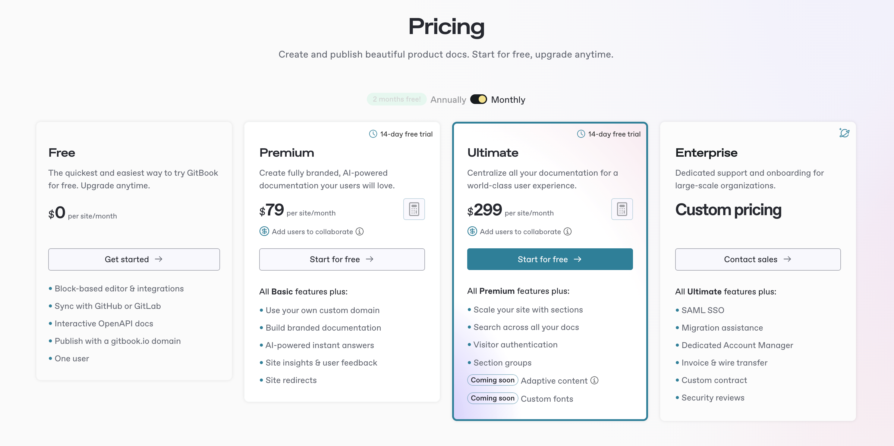 GitBooks official pricing page.