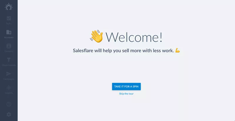 Salesflare welcome screen.