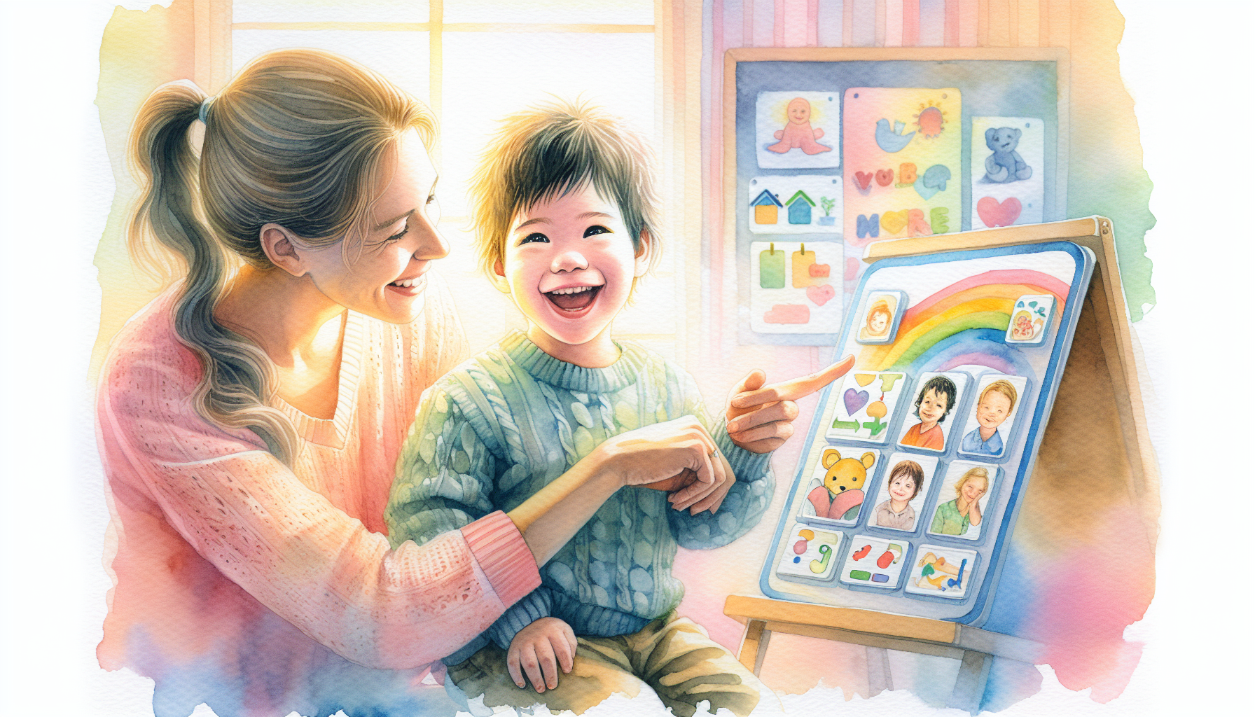 An illustration of a child with autism spectrum disorder engaging in communication.