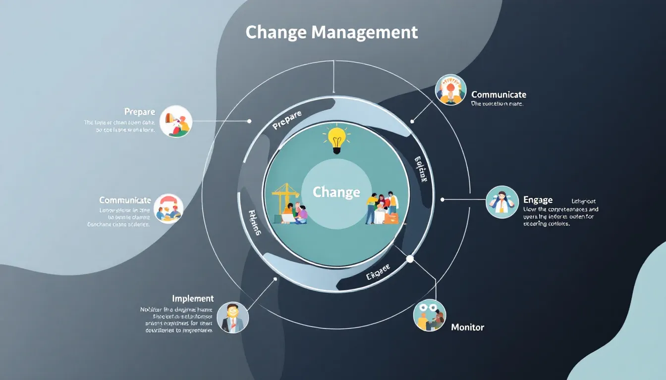 An illustration depicting the change management process, highlighting key elements involved in successful change management.