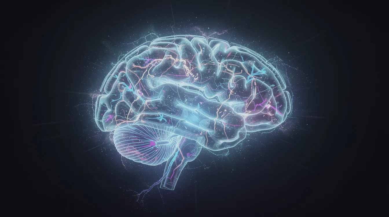 The image depicts a glowing illustration of a brain, showcasing intricate neural connections and energy pathways that symbolize brain function and health. This visual representation highlights the importance of niacin, or vitamin B3, in supporting cognitive abilities and overall longevity.