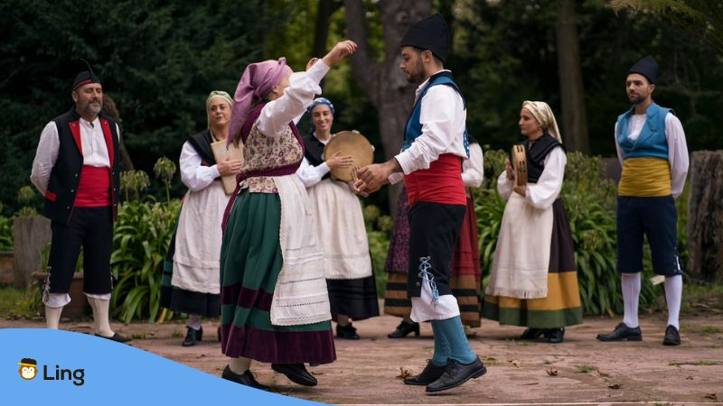 A photo of Bosnians dancing as a celebration of Bosnian culture and traditions.