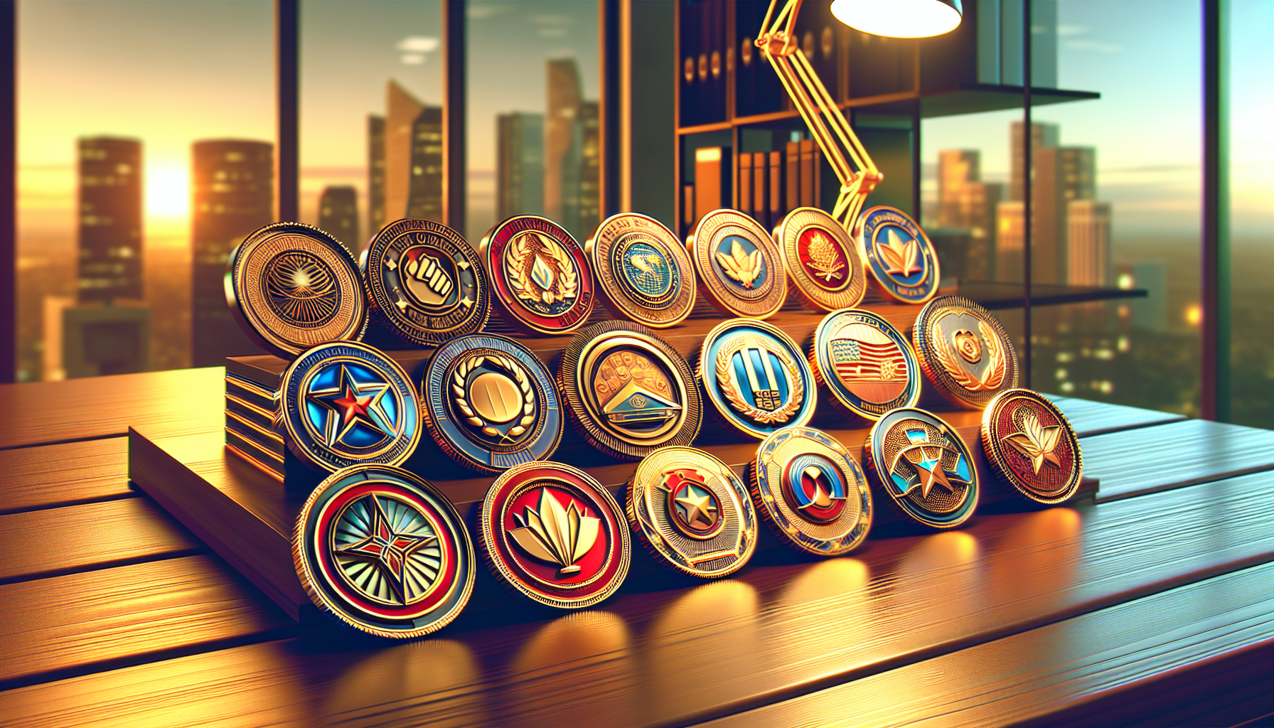 An illustration representing custom challenge coins in a corporate setting.