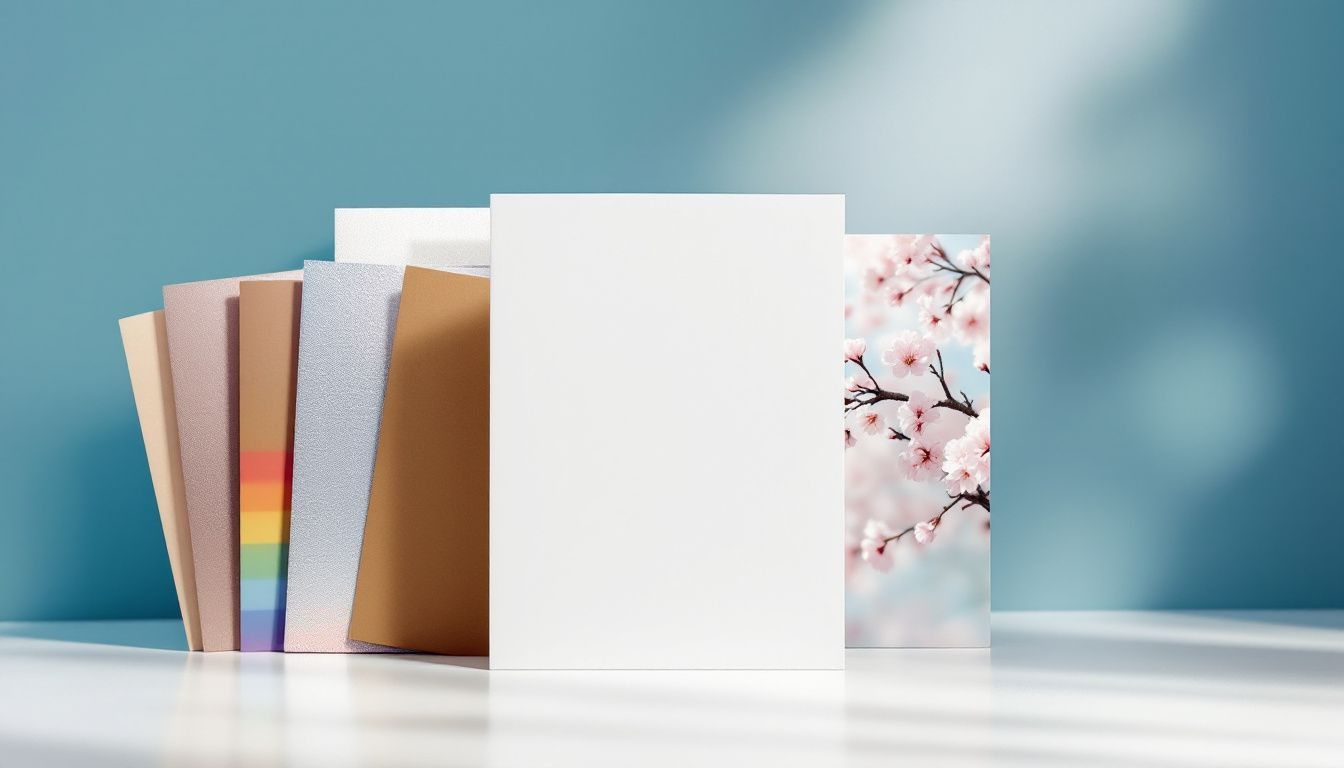 A selection of custom greeting card printing options including various paper types and finishes.