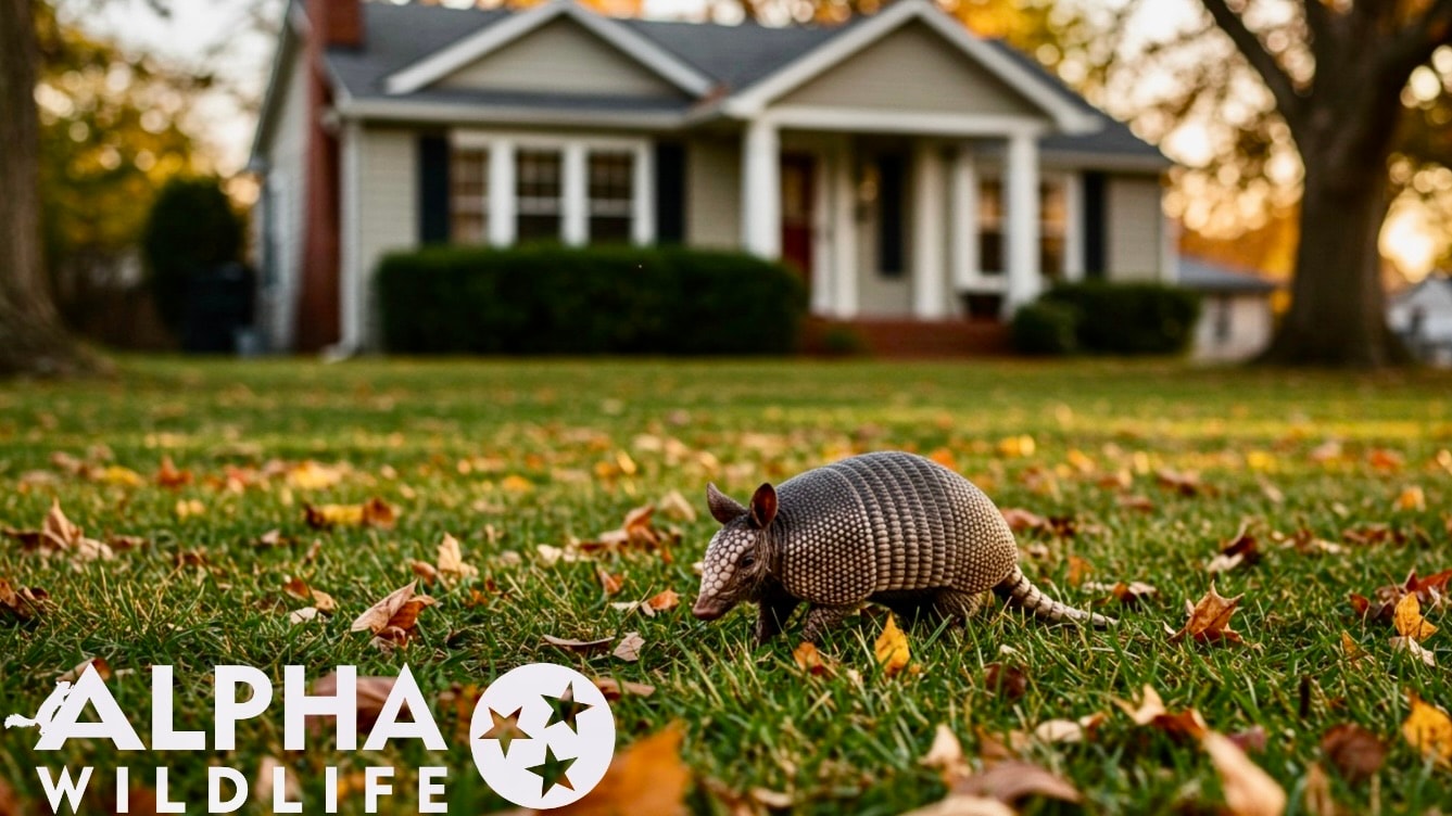 Armadillo in the front yard of suburban home