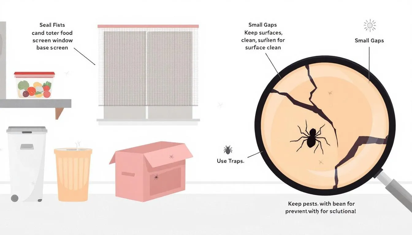Illustration of preventive pest control measures in an apartment.