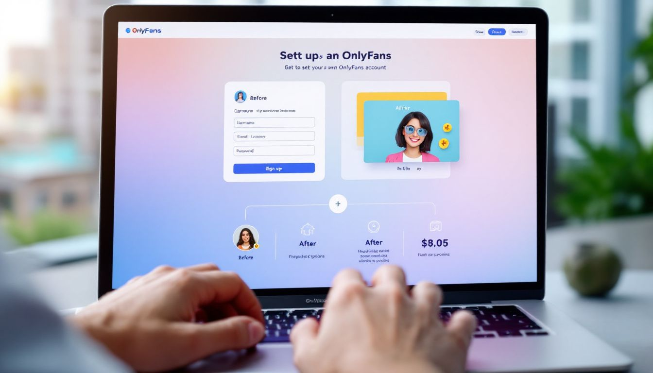 A person setting up an OnlyFans account on a laptop, illustrating the onlyfans setting up account process.