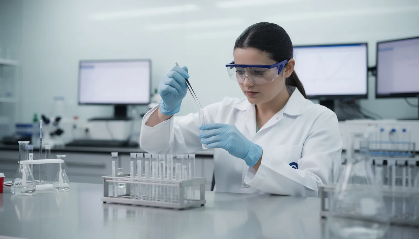 A person in a laboratory coat is carefully examining samples in a modern research setting, emphasizing the importance of health research in understanding lifestyle factors that promote longevity and reduce the risk of diseases such as heart disease and certain cancers. This environment highlights the role of scientific inquiry in enhancing physical health and cognitive function, contributing to healthy ageing.