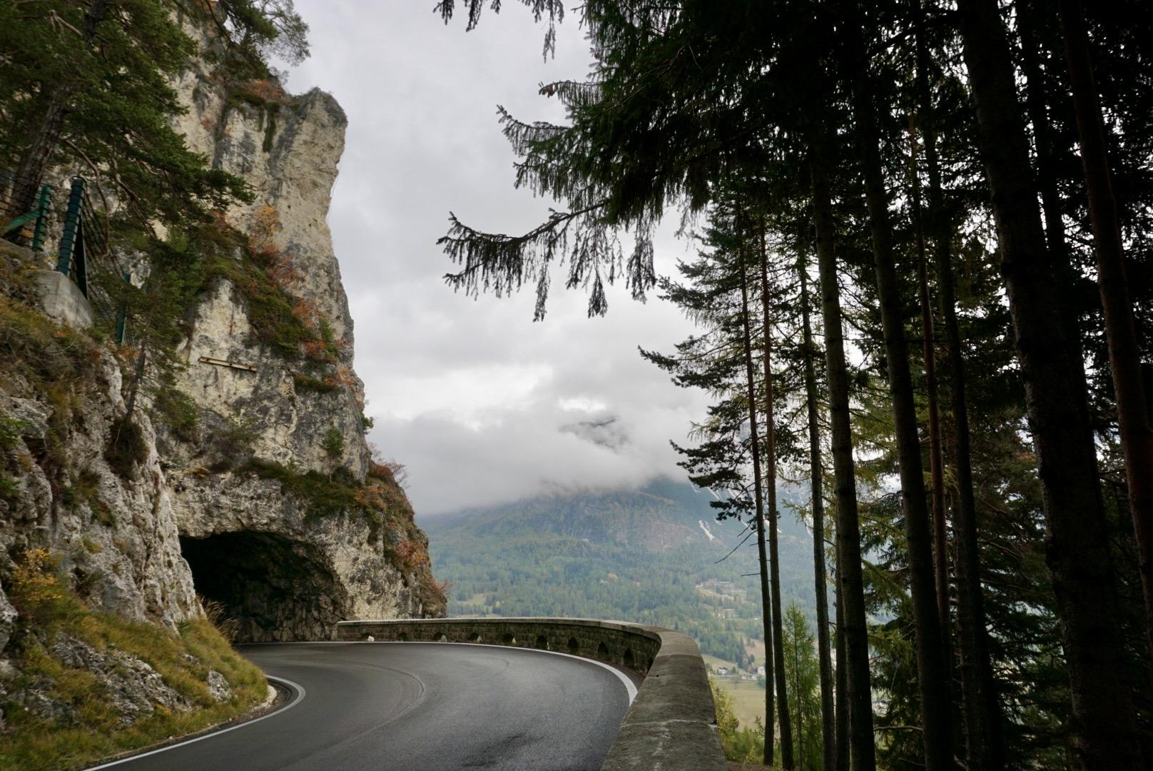 The mountain road on the drive to Cortina d'Ammpezzo, Italy
