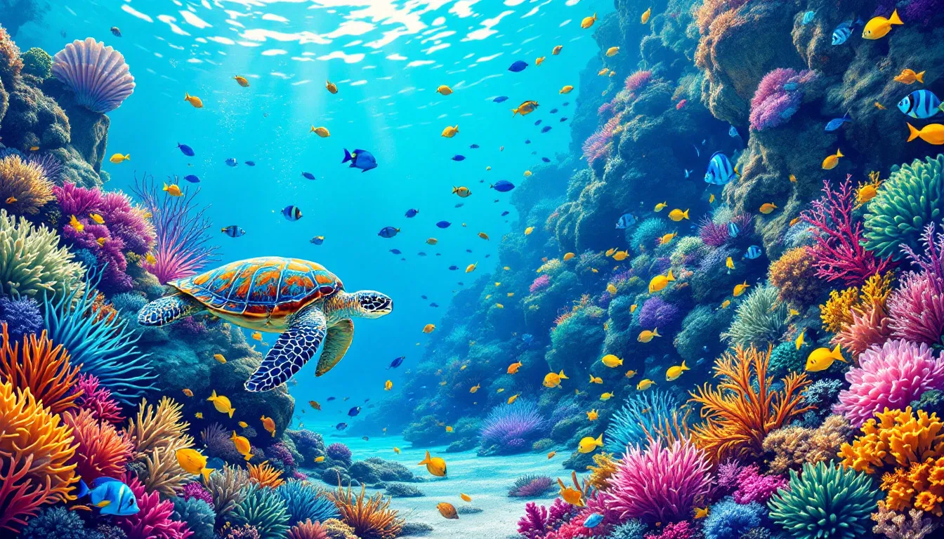 Un acuario lleno de maravillas marinas, representando la biodiversidad del océano atlántico.