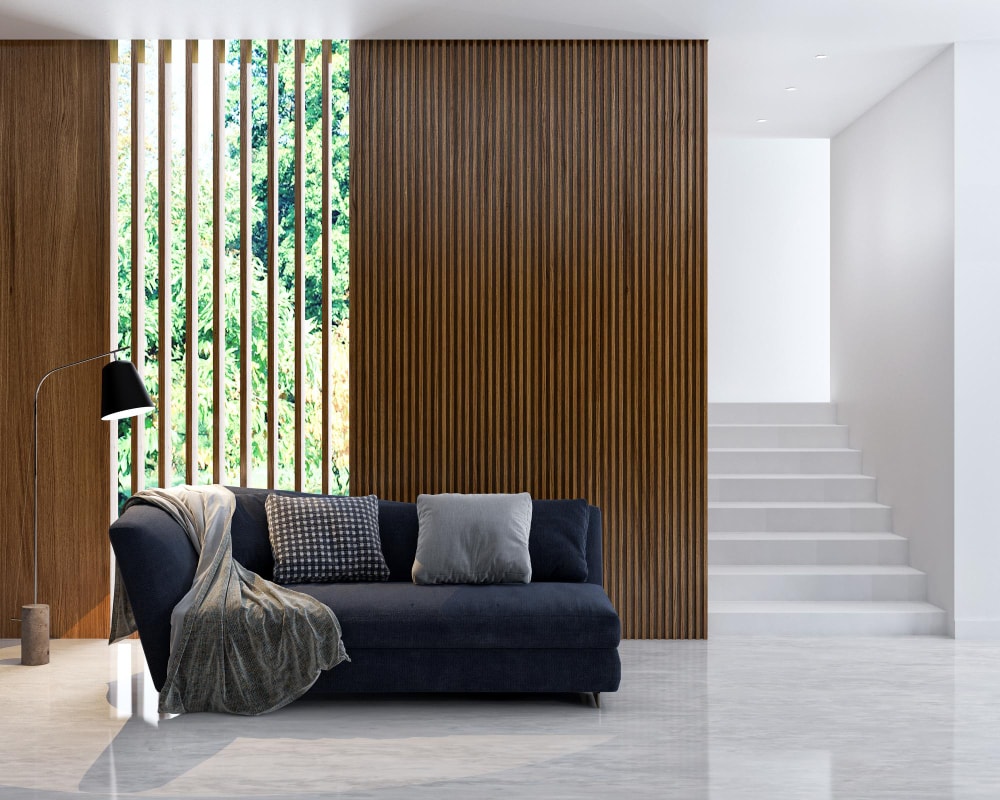 interior wood slat wall ideas in living room as a room divider