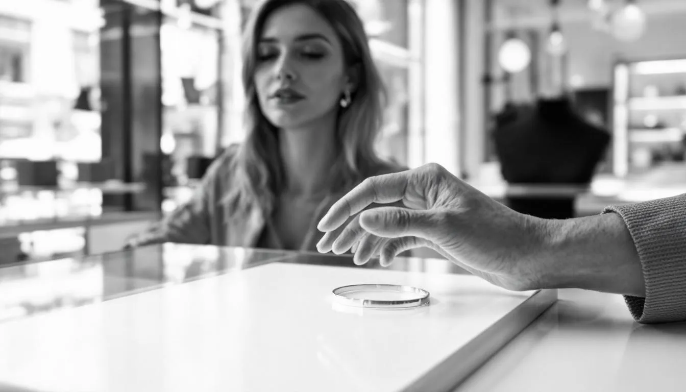 A person choosing a silver bracelet as a perfect gift.