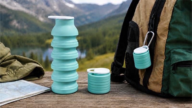 Collapsible silicone water bottles for hiking, camping, travel, backpacking, and compact outdoor kits