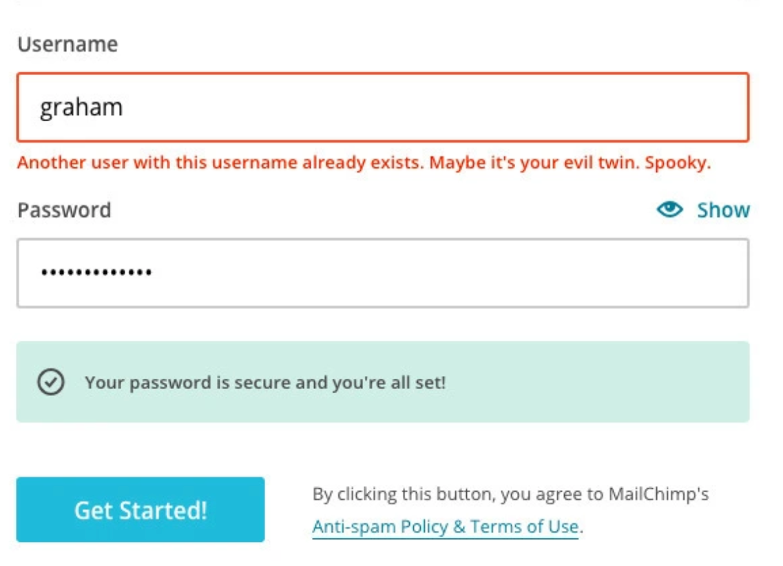 A screenshot of microcopy on a login page. 