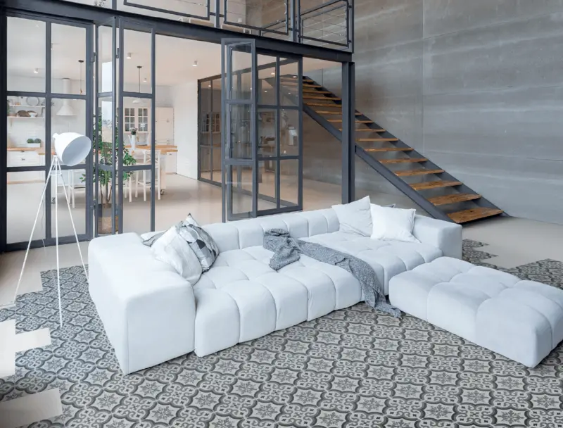 Patrimony Rosace Black & White Pattern Floor and Wall Tile 20×20 by Frassinoro Tiles