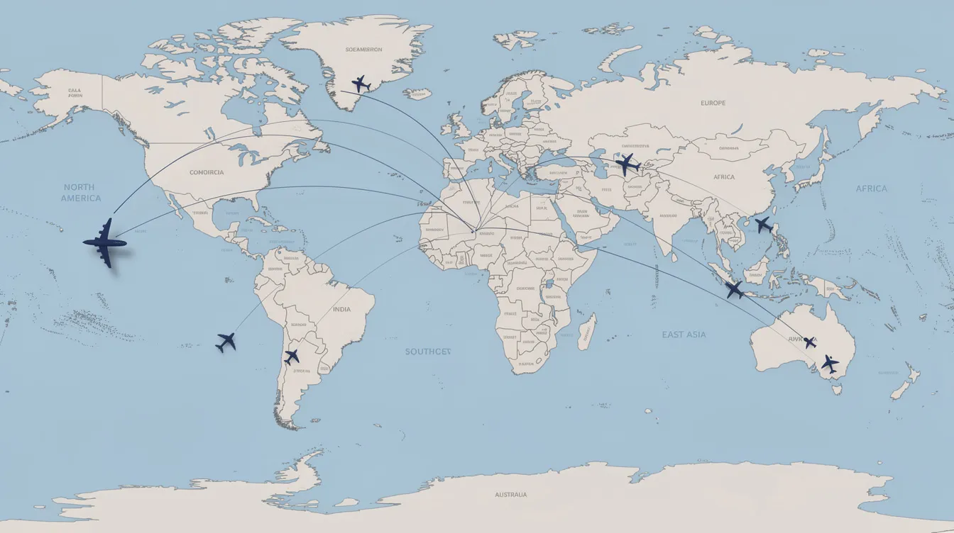 The image features a world map with small airplane icons illustrating routes connecting India to various global regions, symbolizing the international money transfer services provided by financial institutions. This visual highlights the importance of facilitating global transactions and financial stability for customers across different countries.