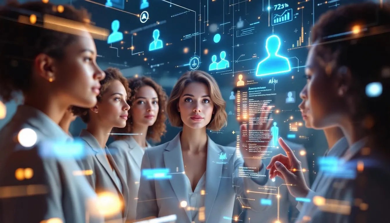 A futuristic illustration of future trends in AI recruiting.