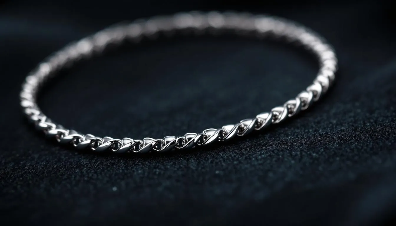 The image features a stunning sterling silver tennis bracelet, showcasing its timeless beauty and elegance. This piece, inspired by the iconic designs of the 1970s, is perfect for everyday wear or special occasions, and can be beautifully stacked with other bracelets for an added charm.