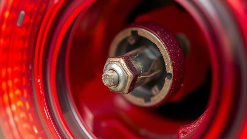 Close-up of a corroded bulb socket inside a brake light assembly.