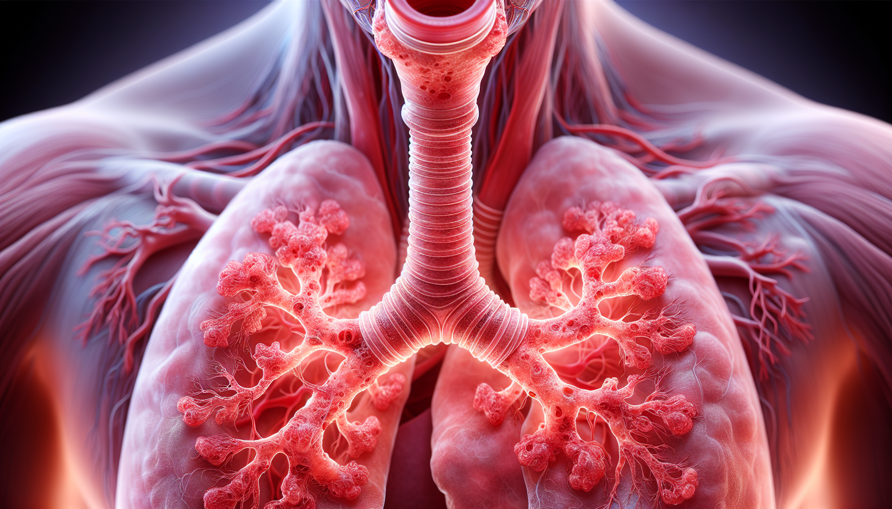 Illustration of inflamed bronchial tubes