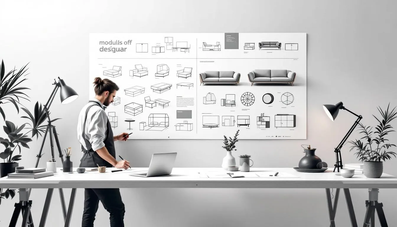 A designer sketching innovative modular furniture designs for living spaces.