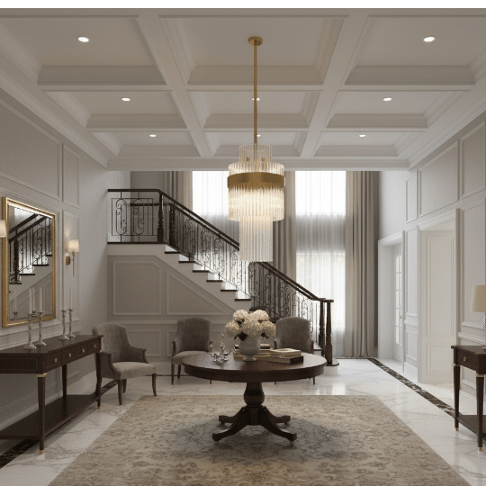 Artistic glass chandelier with layered organic panels creating a luminous focal point in a modern foyer, ideal for inspiring unique foyer chandelier ideas.